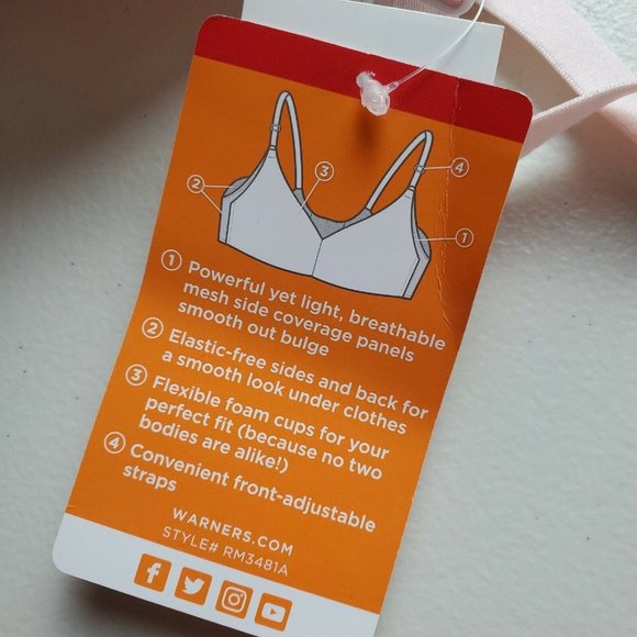 Warners® No Side Effects® Wireless with Mesh Bra Size 34C Adjustable Straps NEW - Picture 7 of 11
